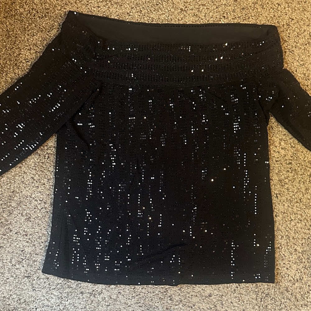 CLARA SUNWOO Black Sequin Top